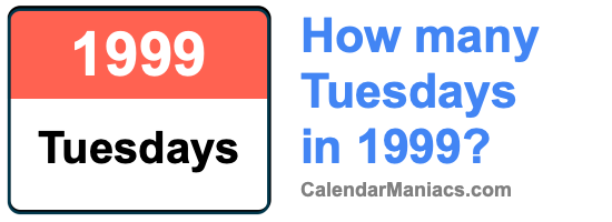 How many Tuesdays in 1999? Tuesdays in 1999