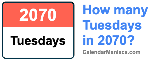 How many Tuesdays in 2070? Tuesdays in 2070