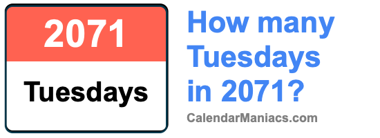 How many Tuesdays in 2071? Tuesdays in 2071