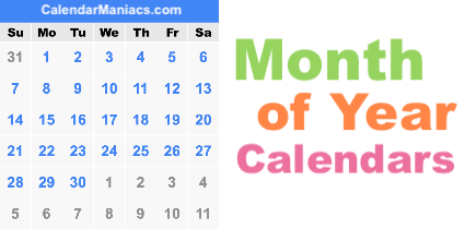 Month of Year Calendars