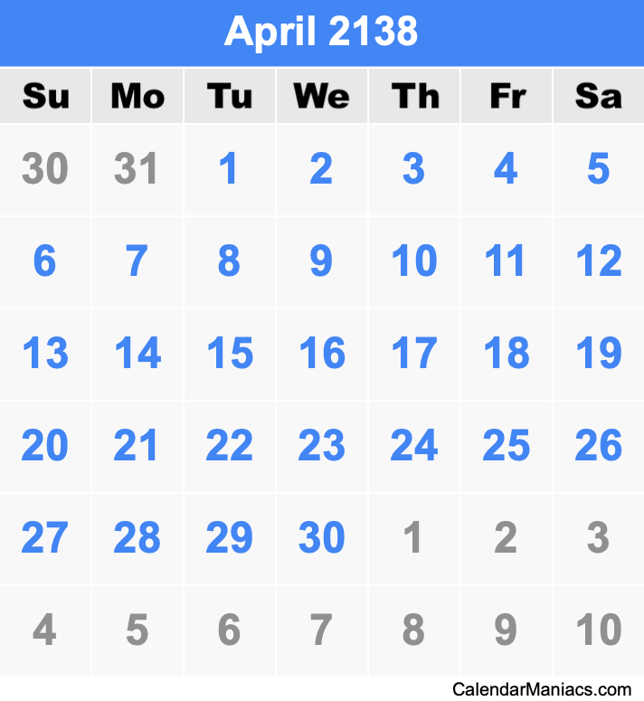 April 2138 Calendar