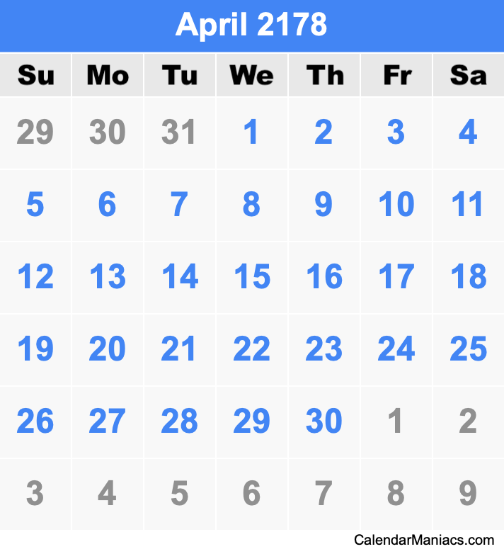 April 2178 Calendar