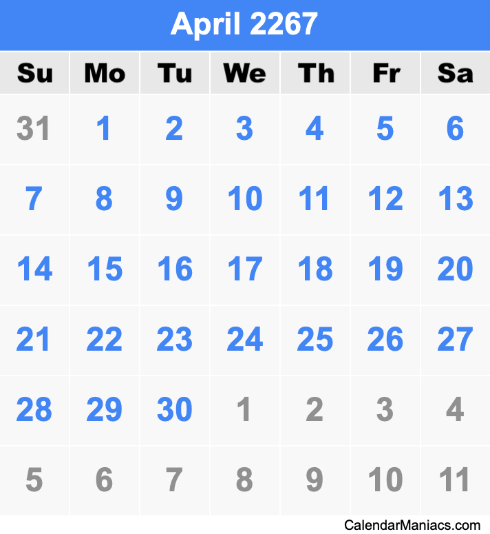 April 2267 Calendar
