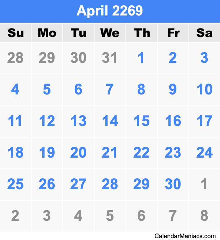 April 2269 Calendar