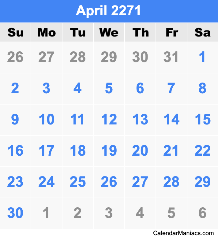 April 2271 Calendar