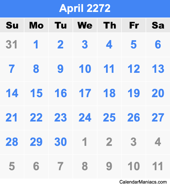 April 2272 Calendar