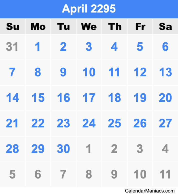 April 2295 Calendar