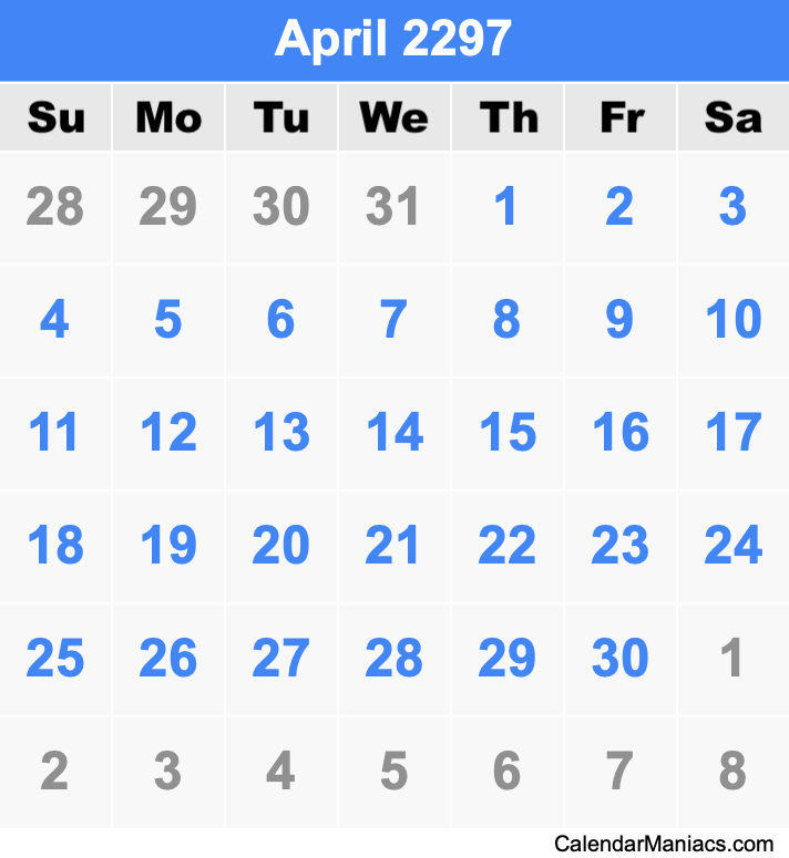 April 2297 Printable Calendar April 2297 Calendar