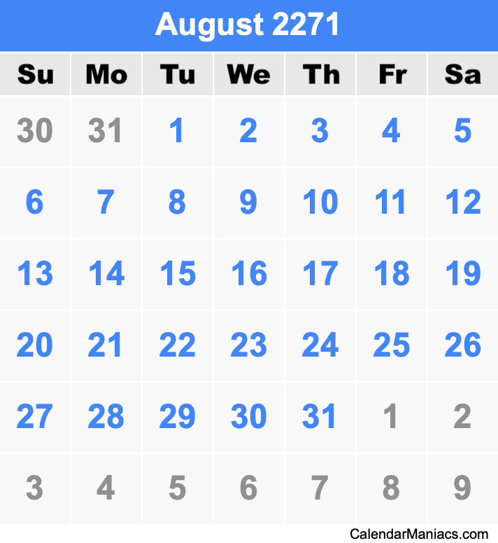 August 2271 Calendar