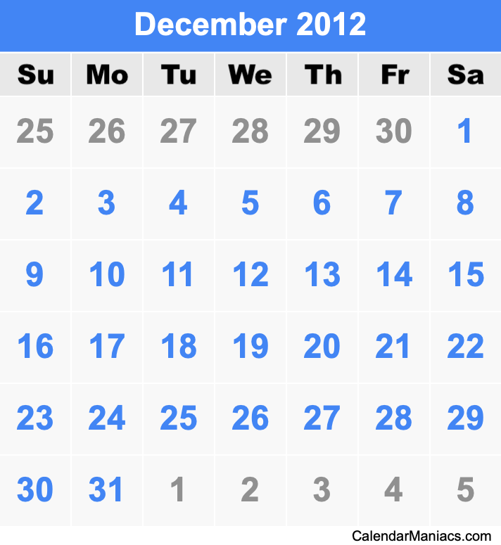 December 2012 Calendar