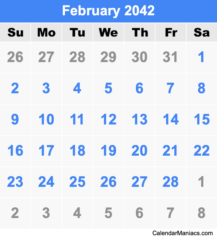 February 2042 Calendar