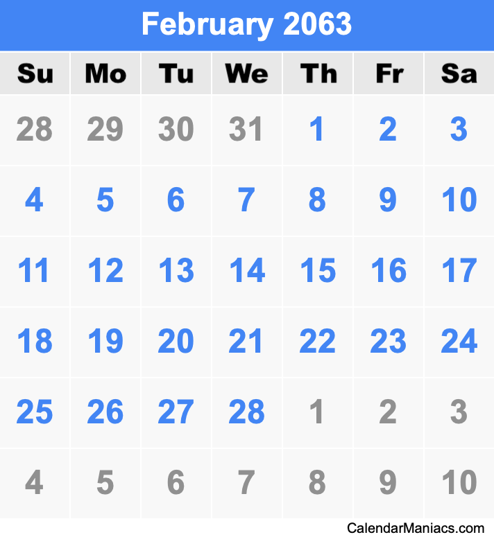 February 2063 Calendar