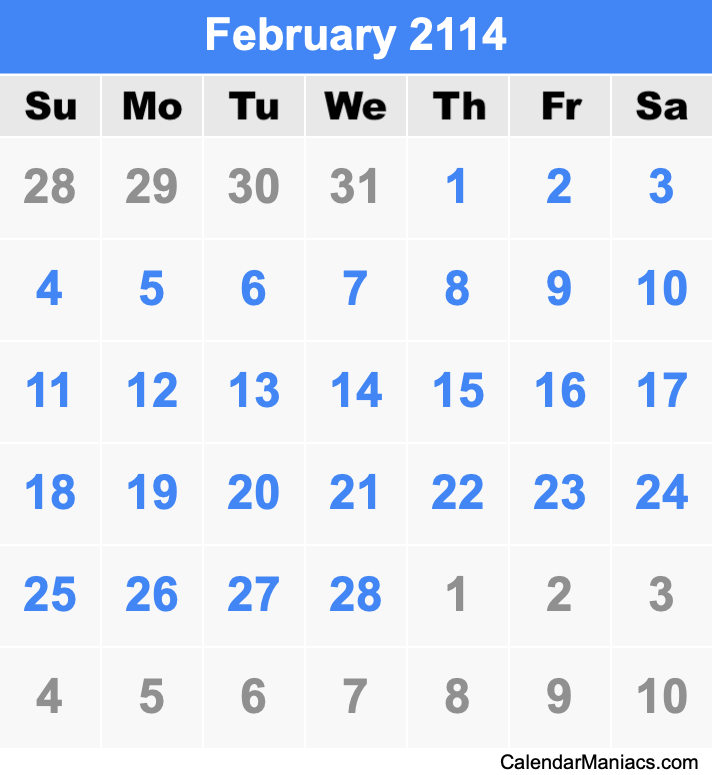 February 2114 Calendar