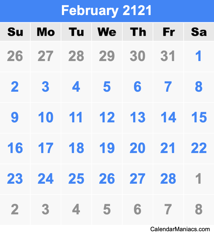 February 2121 Calendar