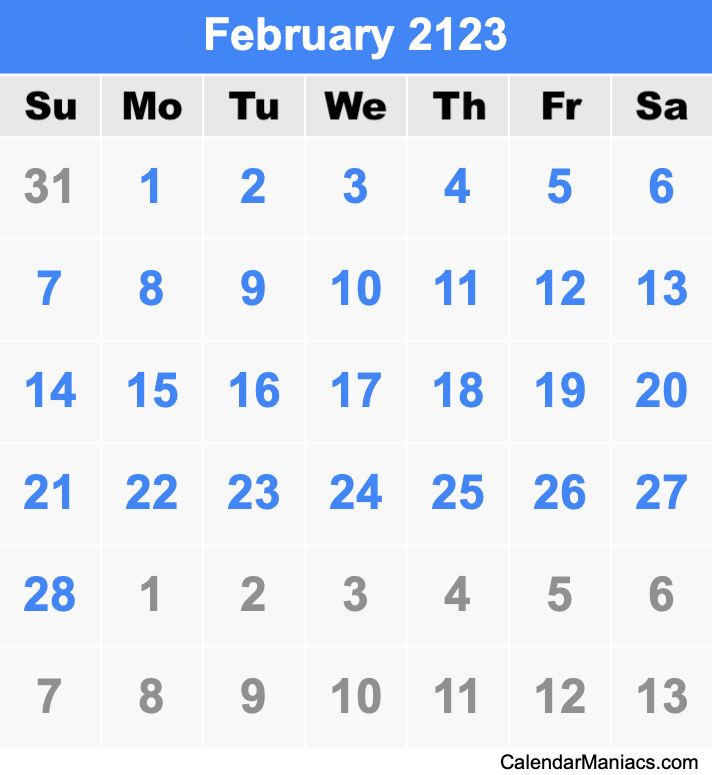 February 2123 Calendar