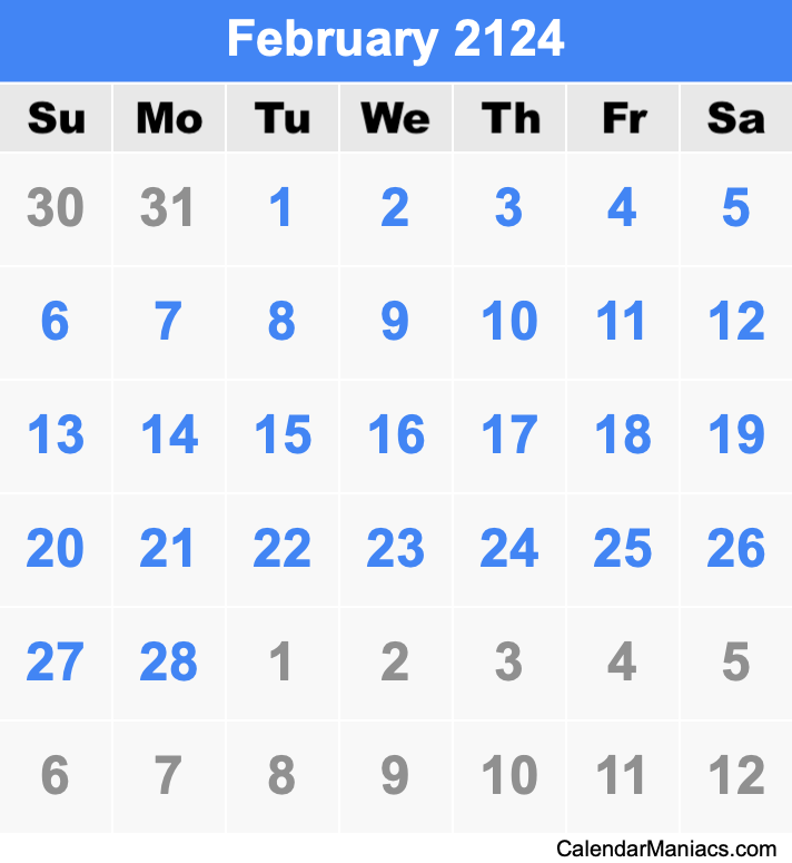 February 2124 Calendar