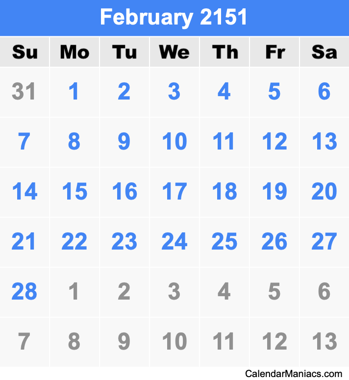 February 2151 Calendar