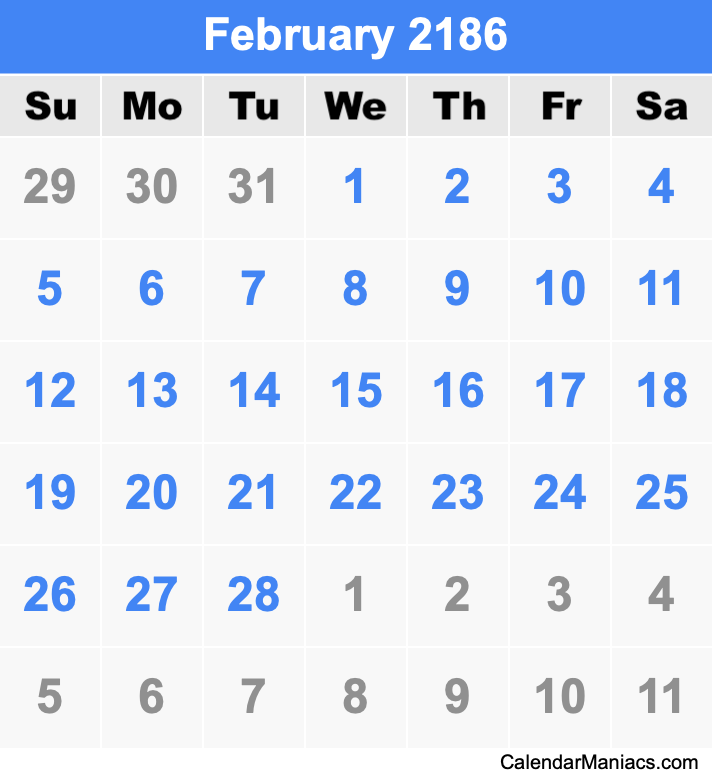 February 2186 Calendar
