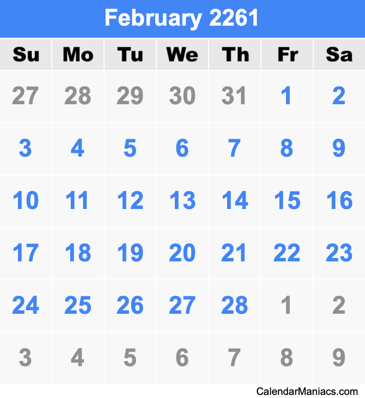 February 2261 Calendar