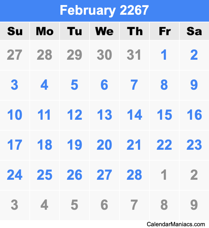 February 2267 Calendar