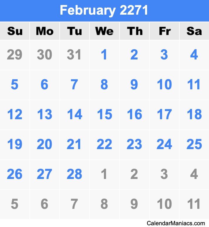 February 2271 Calendar