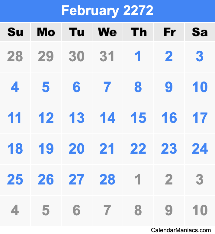 February 2272 Calendar
