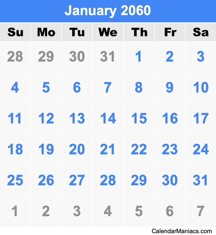 January 2060 Calendar