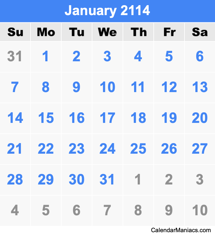 January 2114 Calendar