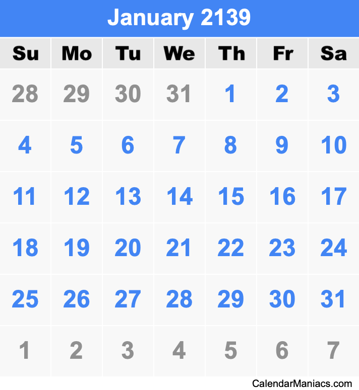 January 2139 Calendar