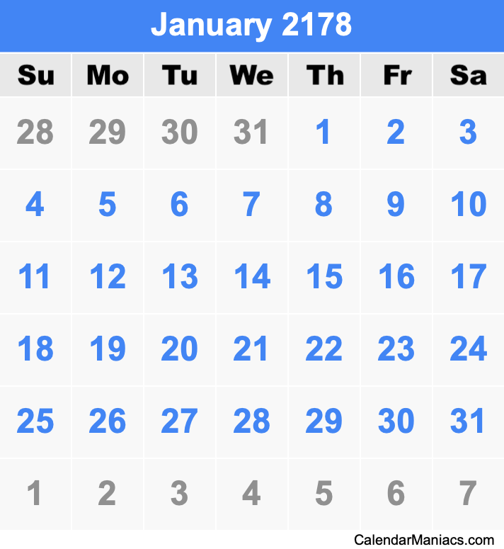 January 2178 Calendar