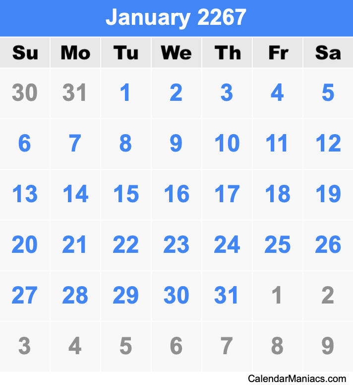 January 2267 Calendar