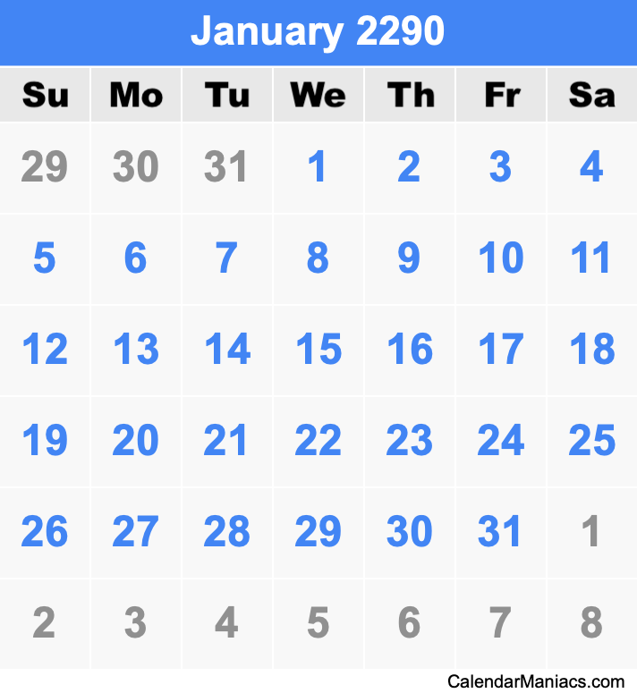 January 2290 Calendar