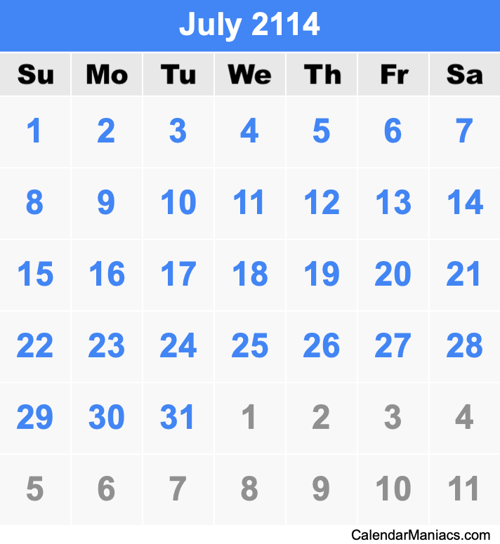 July 2114 Calendar