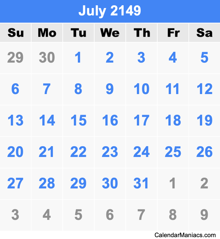 July 2149 Calendar