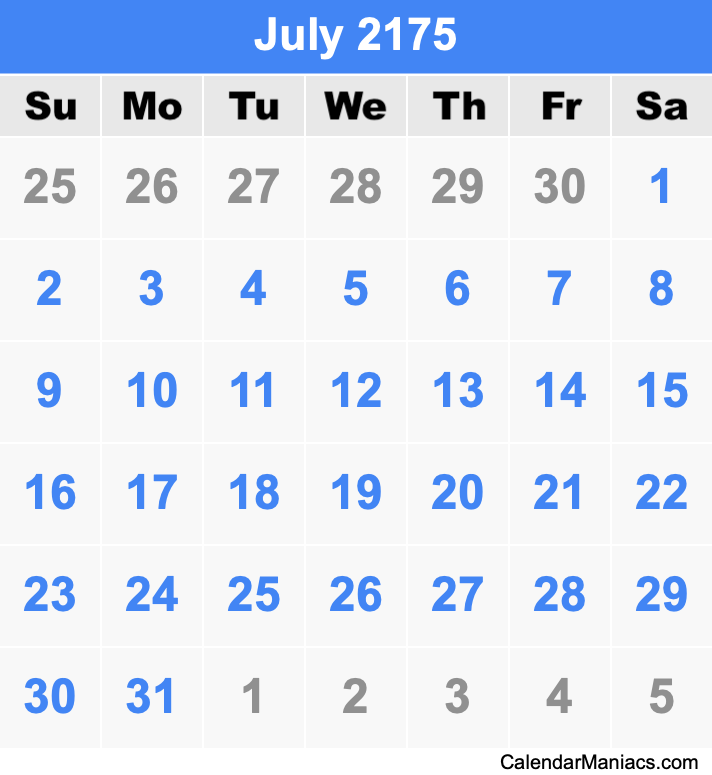 July 2175 Calendar