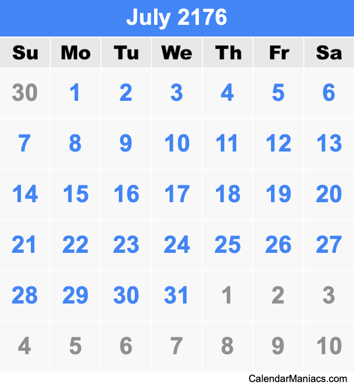 July 2176 Calendar