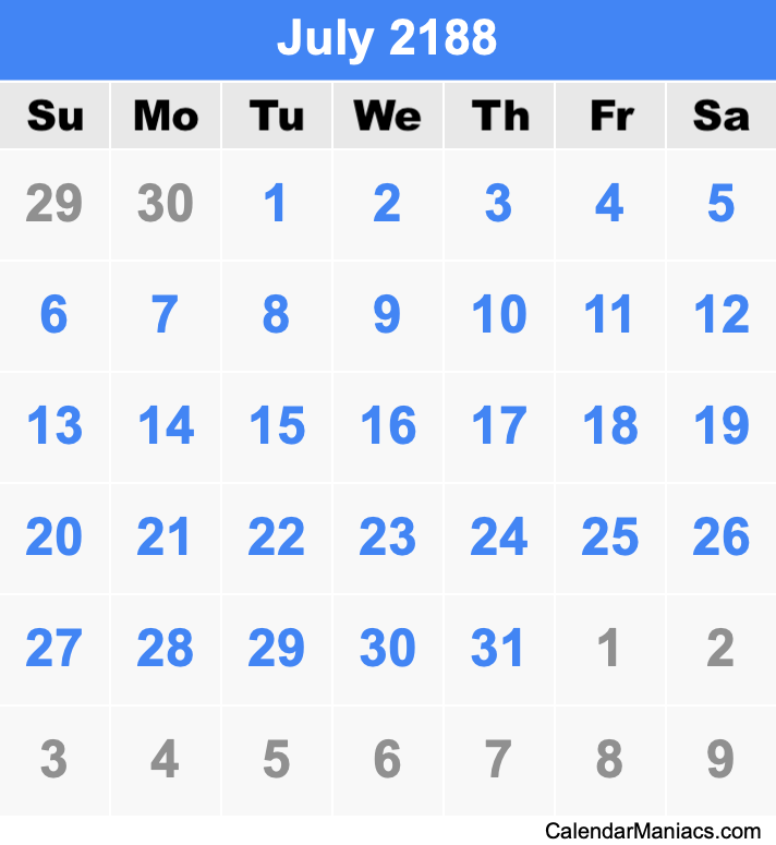 July 2188 Calendar