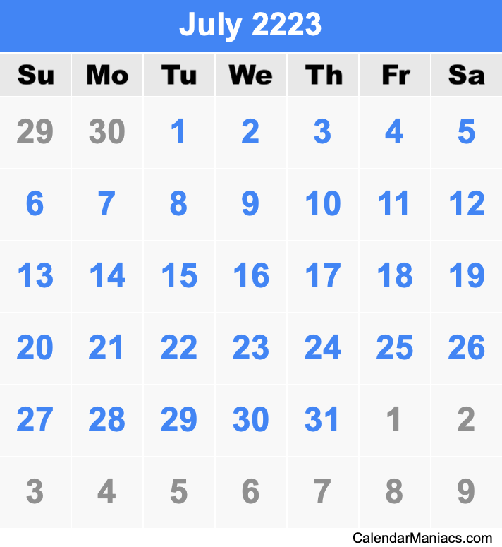 July 2223 Printable Calendar July 2223 Calendar