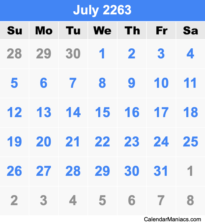 July 2263 Calendar