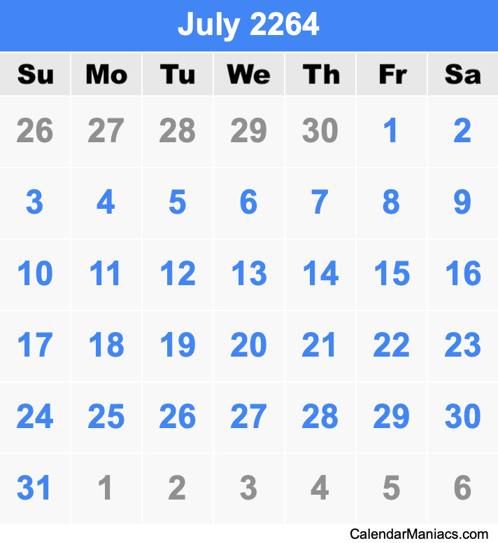 July 2264 Calendar
