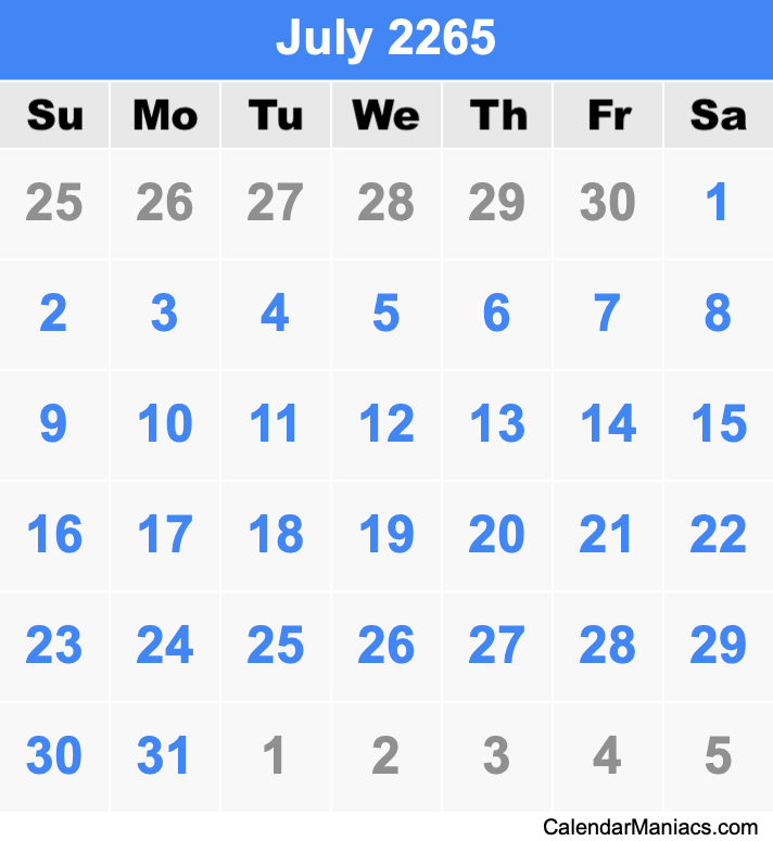 July 2265 Calendar