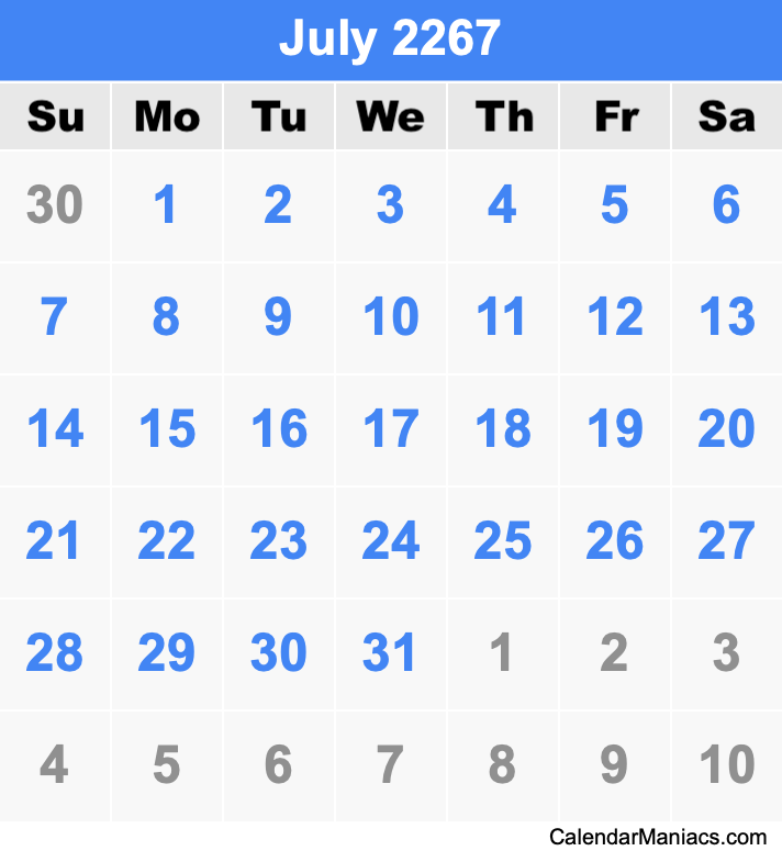 July 2267 Calendar