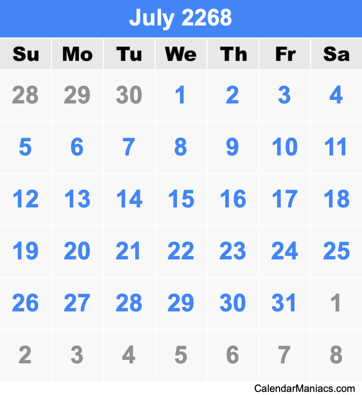 July 2268 Calendar