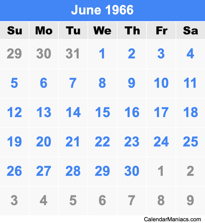 June 1966 Calendar