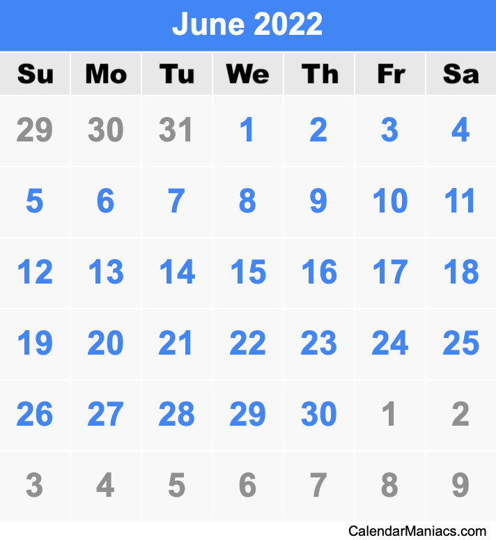 Calendar Of June 2022 PNG