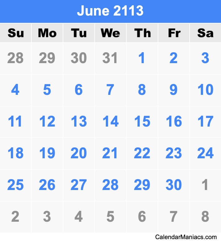 June 2113 Calendar