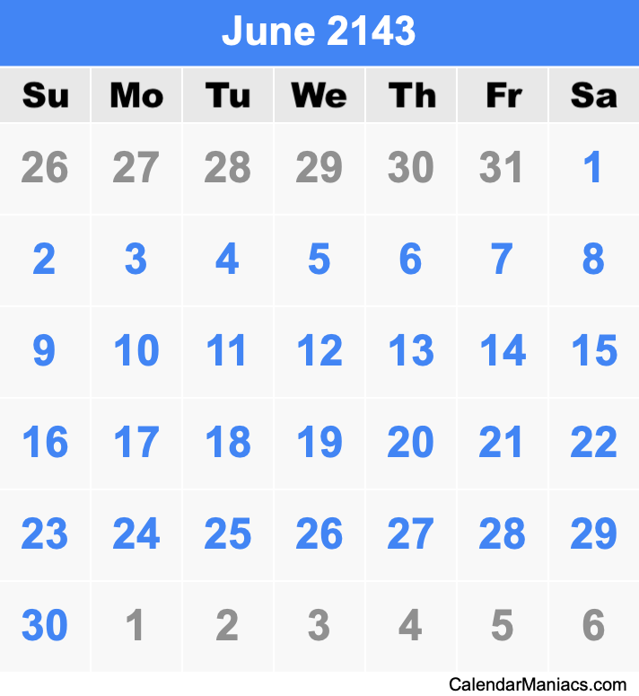June 2143 Calendar