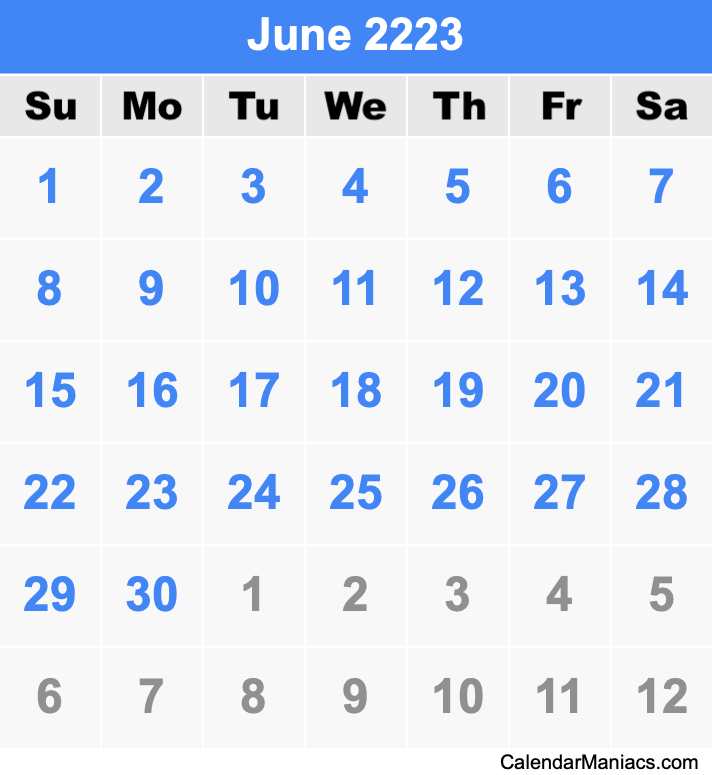 June 2223 Printable Calendar June 2223 Calendar