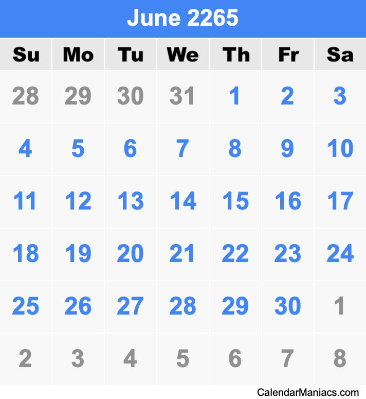 June 2265 Calendar