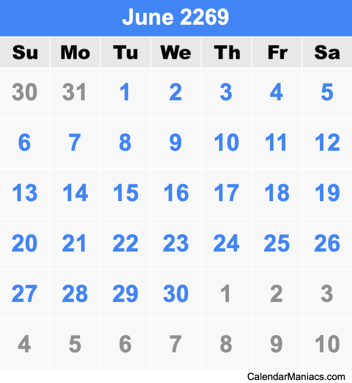 June 2269 Calendar